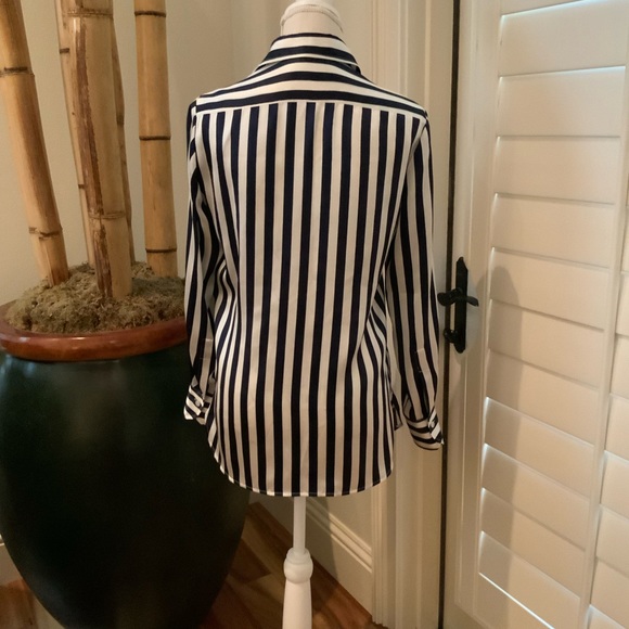 KITON 100% Silk Navy/Ivory Striped Blouse - Picture 3 of 13